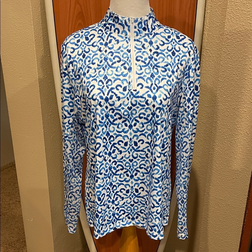 Gottex Blue and White Long Sleeve Top